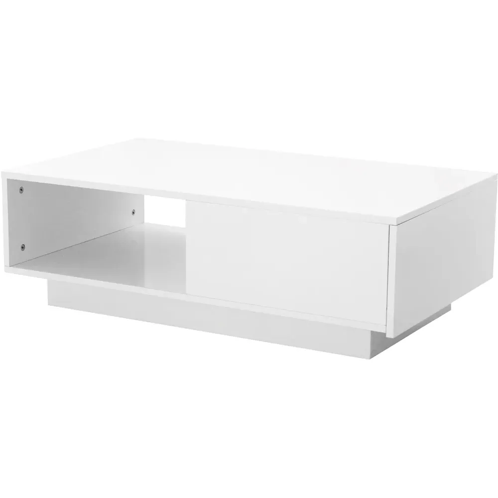 Single Drawer Coffee Table with LED - White, High Gloss