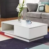 Single Drawer Coffee Table with LED - White, High Gloss