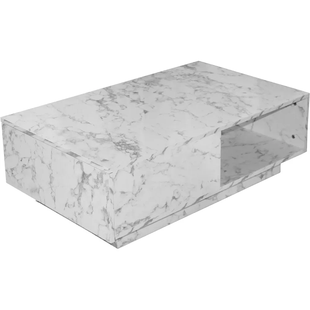 Single Drawer Coffee Table with LED - White, High Gloss