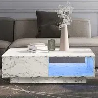 Single Drawer Coffee Table with LED - White, High Gloss