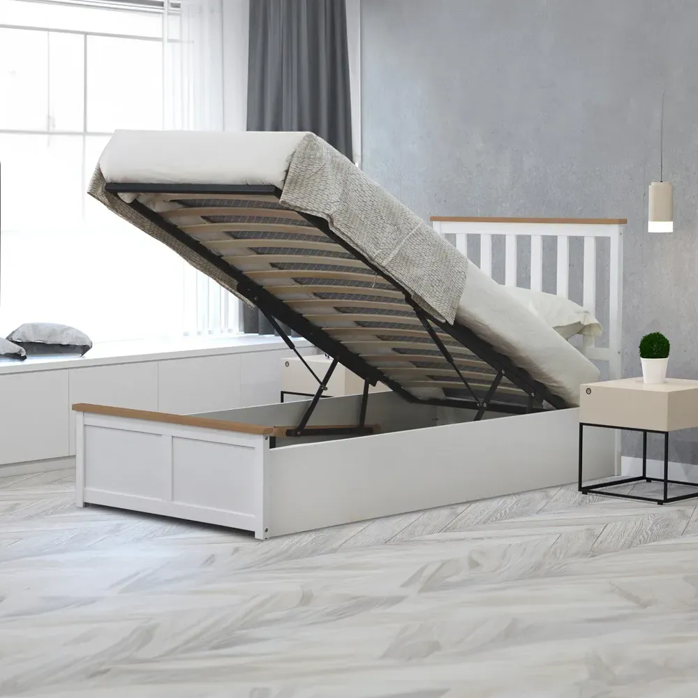 Single Gas Lift Ottoman Bed with Storage - White