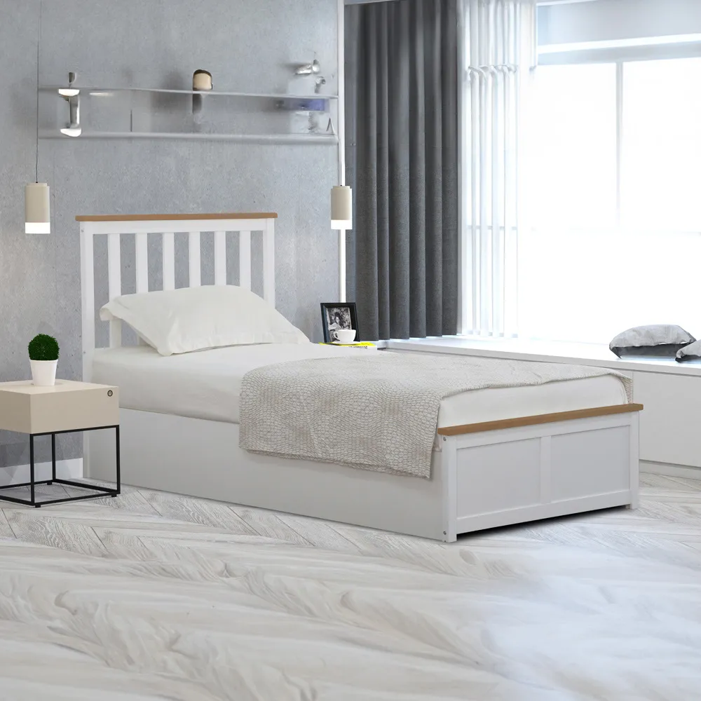 Single Gas Lift Ottoman Bed with Storage - White