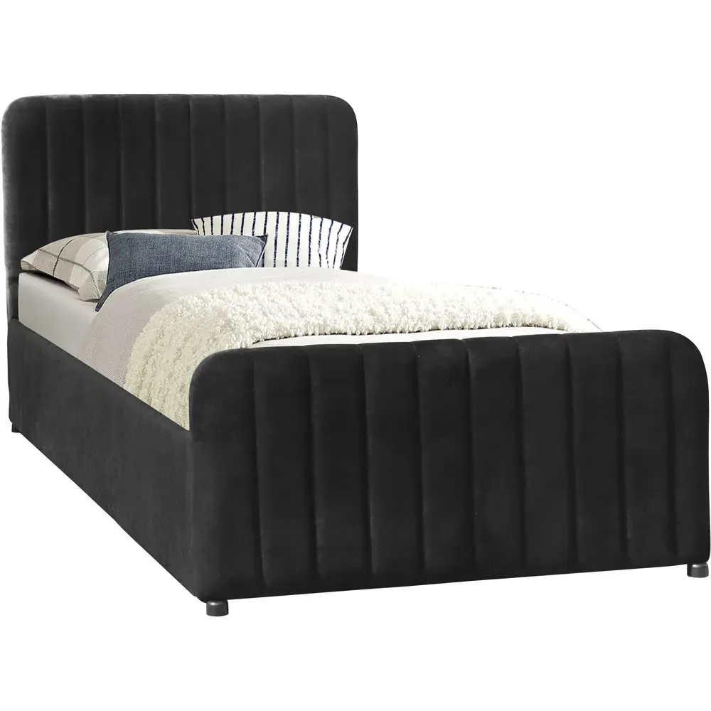 Single Ottoman Bed Frame with Storage - Black, Velvet