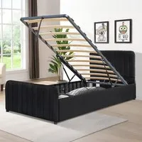 Single Ottoman Bed Frame with Storage - Black, Velvet