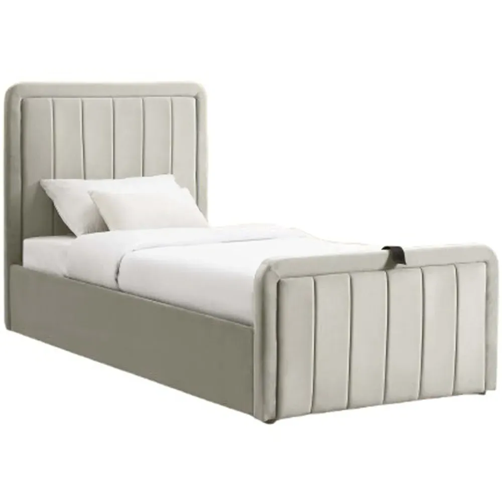 Single Ottoman Bed Frame with Storage - Cream, Velvet