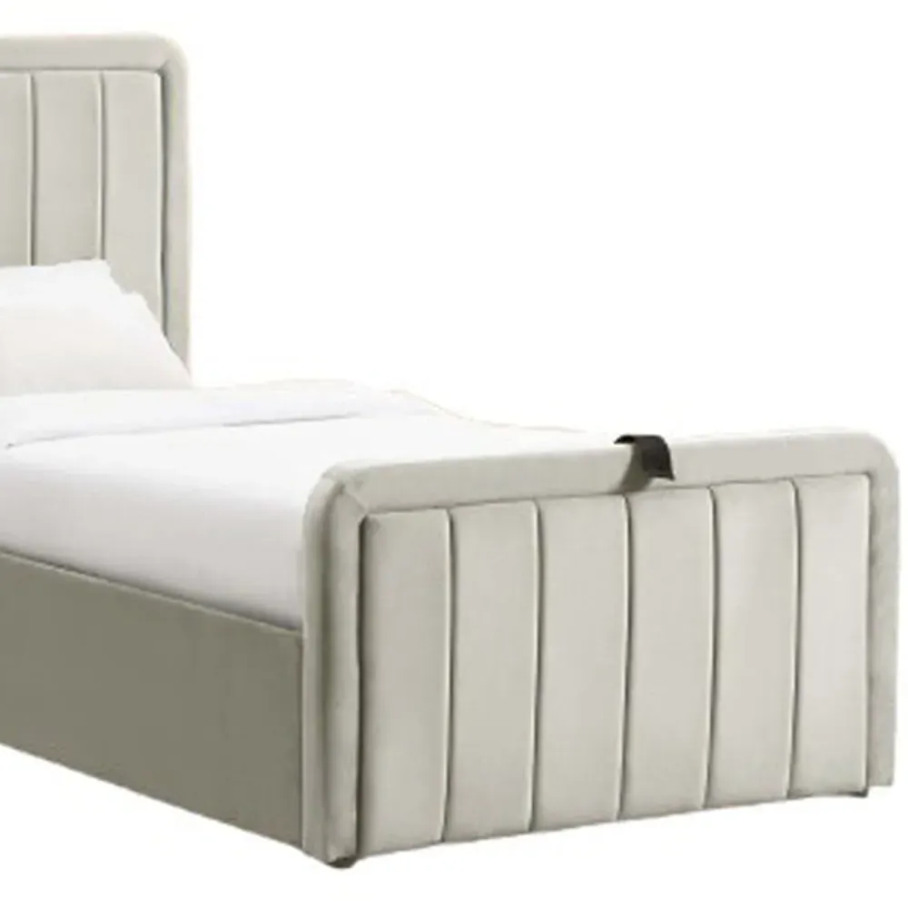Single Ottoman Bed Frame with Storage - Cream, Velvet