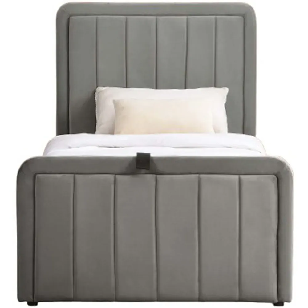 Single Ottoman Bed Frame with Storage - Dark Grey, Velvet