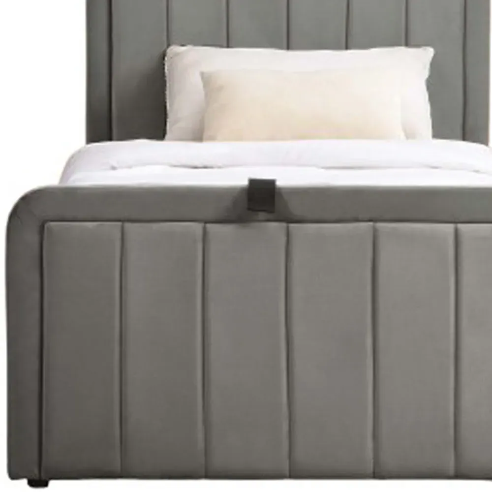 Single Ottoman Bed Frame with Storage - Dark Grey, Velvet