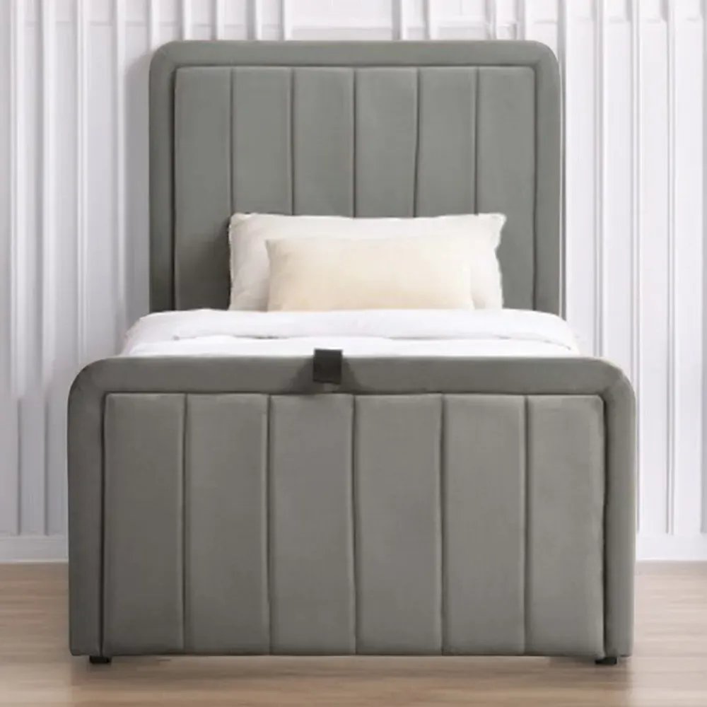 Single Ottoman Bed Frame with Storage - Dark Grey, Velvet