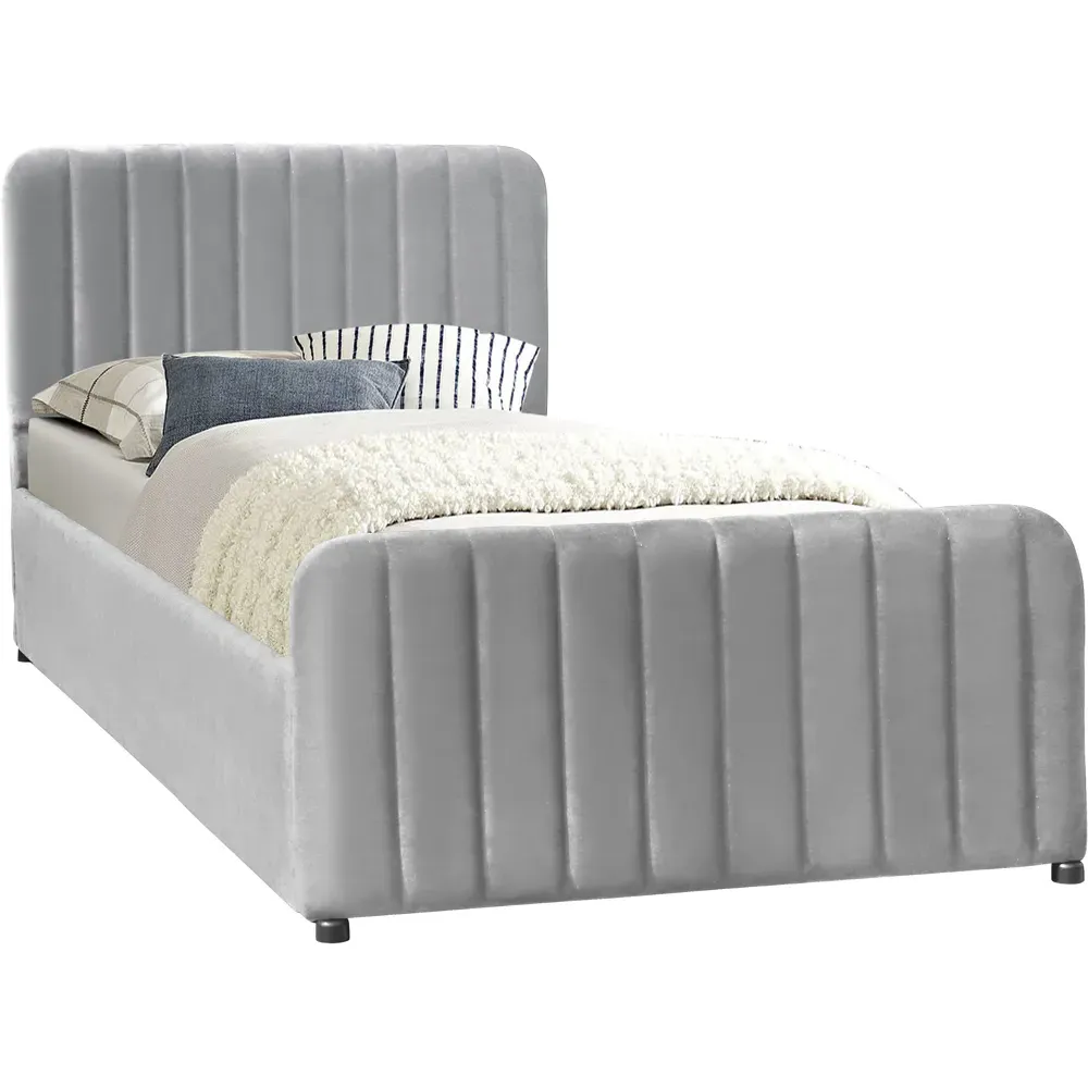 Single Ottoman Bed Frame with Storage - Grey, Velvet