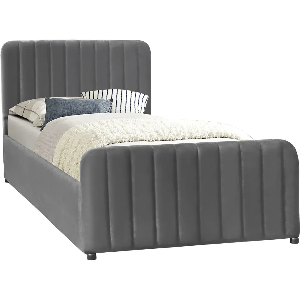 Single Ottoman Bed Frame with Storage - Grey, Velvet
