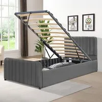 Single Ottoman Bed Frame with Storage - Grey, Velvet