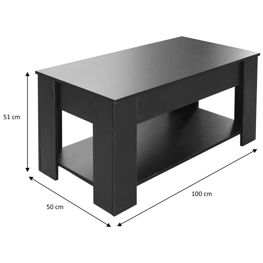 Single Shelf Lift Top Coffee Table with Storage - Black