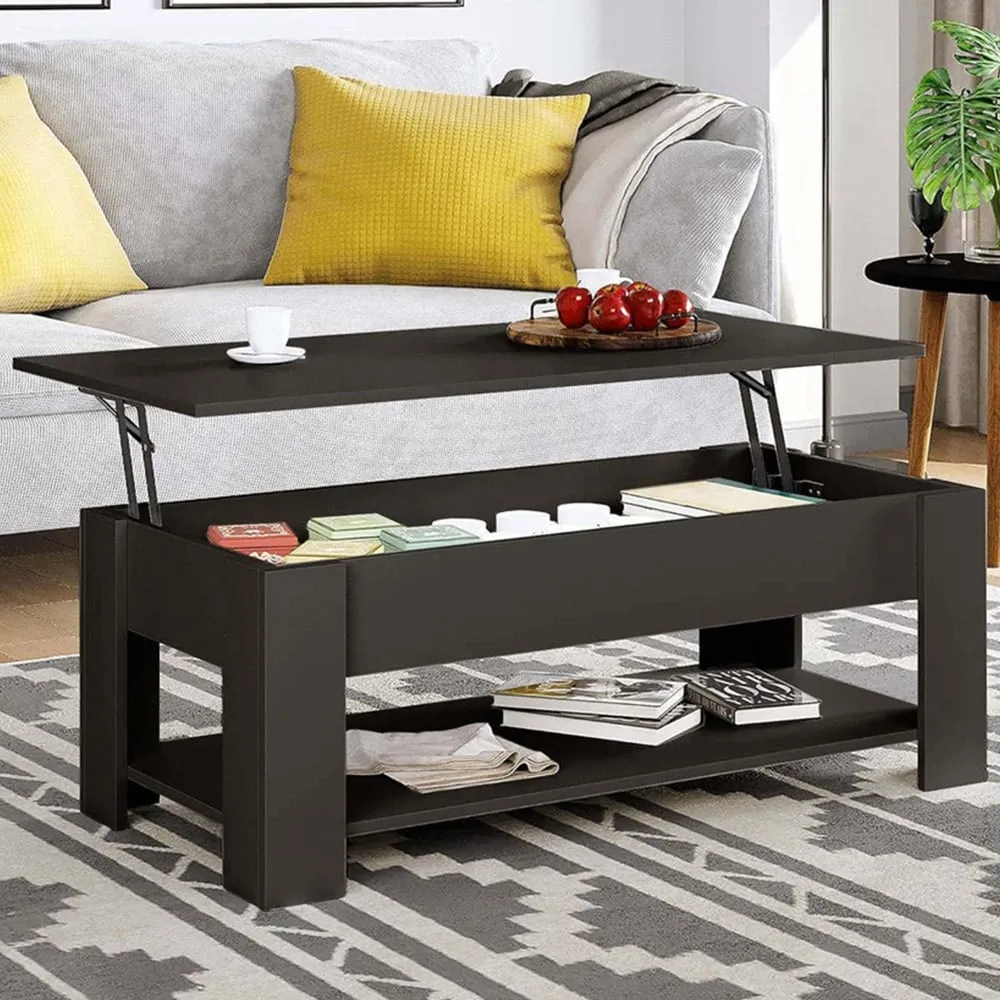 Single Shelf Lift Top Coffee Table with Storage - Black image