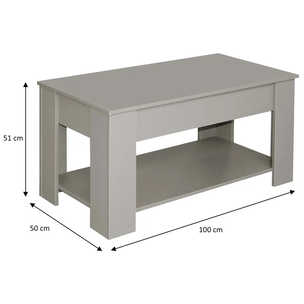 Single Shelf Lift Top Coffee Table with Storage - Grey
