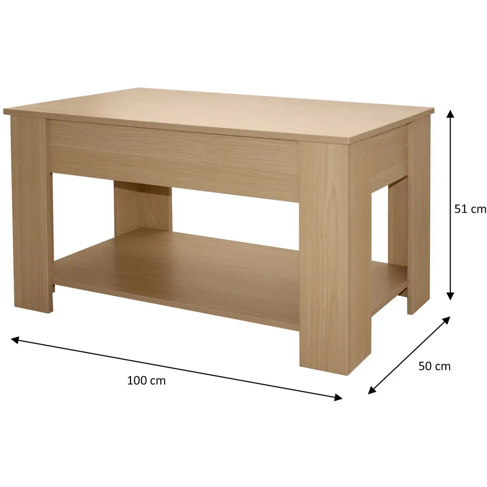 Single Shelf Lift Top Coffee Table with Storage - Oak