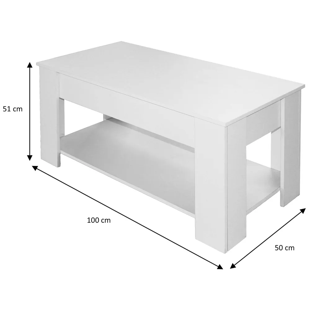 Single Shelf Lift Top Coffee Table with Storage - White