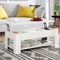 Single Shelf Lift Top Coffee Table with Storage - White