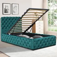 Single Tufted Bed Frame with Storage - Green, Fabric