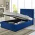 Single Winged Ottoman Bed Frame with Storage - Blue, Velvet