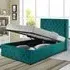 Single Winged Ottoman Bed Frame with Storage - Green, Velvet