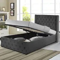 Single Winged Ottoman Bed Frame with Storage - Grey, Velvet