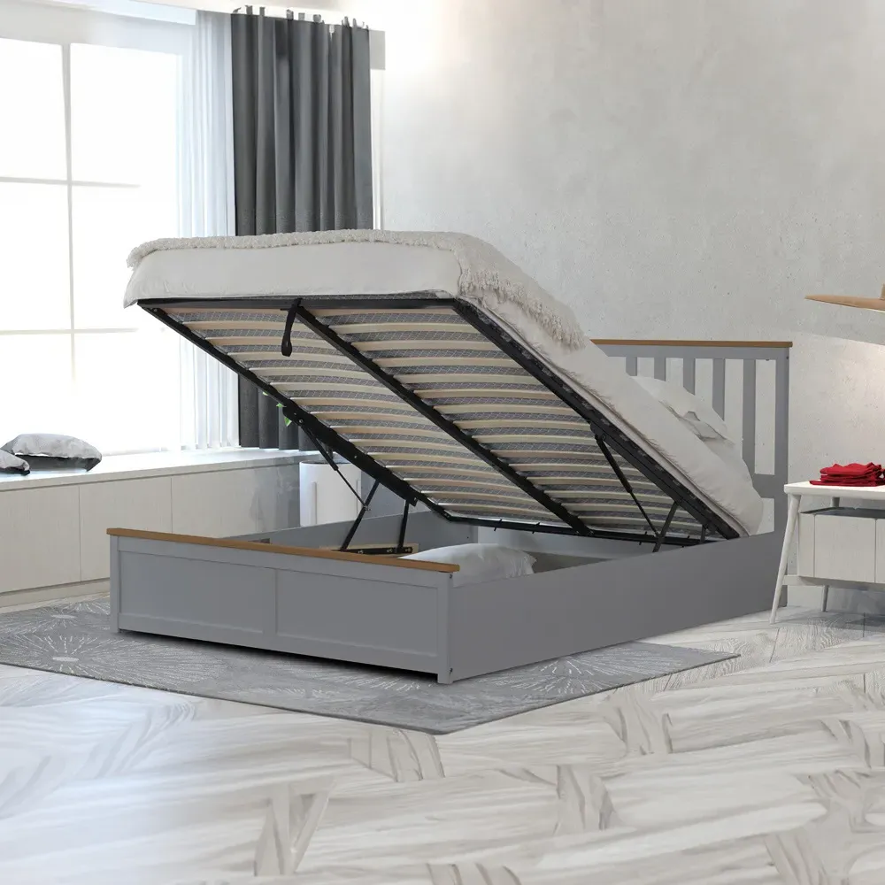 Small Double Gas Lift Ottoman Bed with Storage - Grey