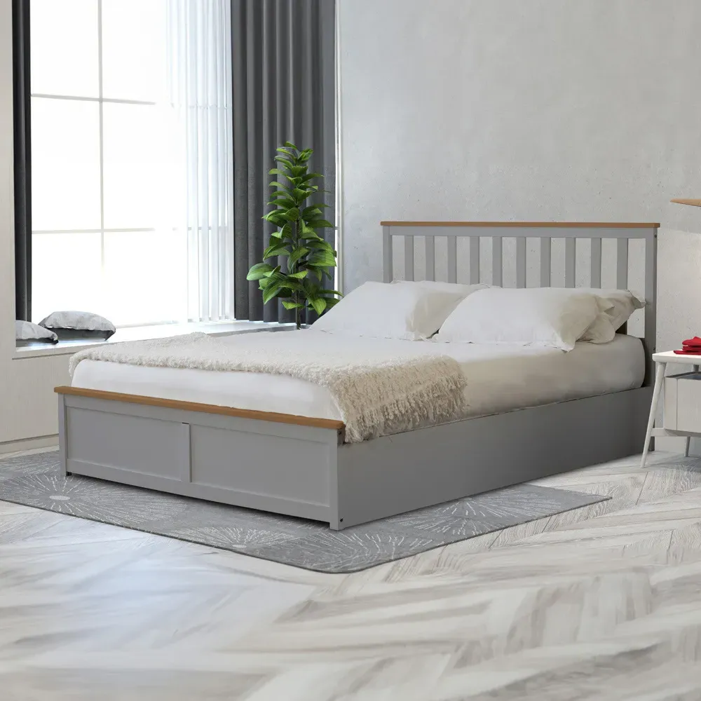 Small Double Gas Lift Ottoman Bed with Storage - Grey