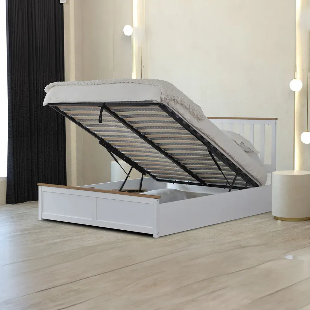 Small Double Gas Lift Ottoman Bed with Storage - White