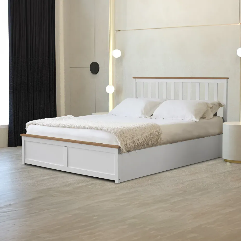 Small Double Gas Lift Ottoman Bed with Storage - White