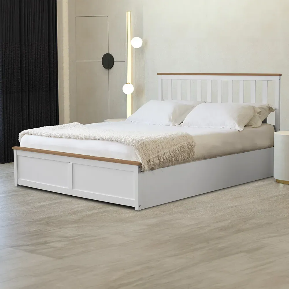 Small Double Gas Lift Ottoman Bed with Storage - White