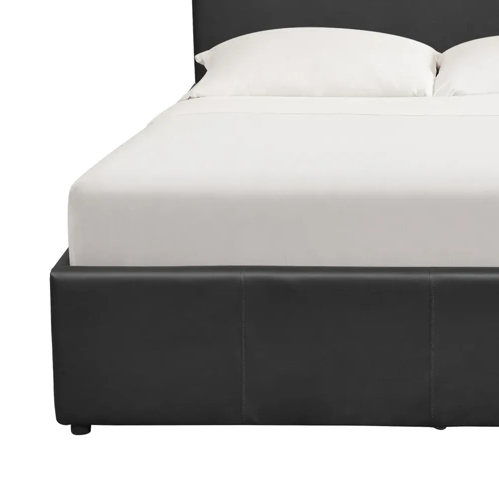 Small Double Ottoman Bed Frame with LED - Black, Faux Leather