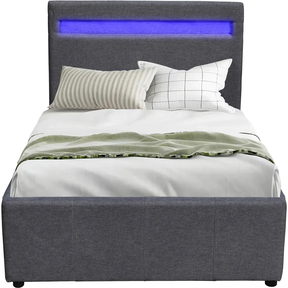 Small Double Ottoman Bed Frame with LED Storage - Dark Grey