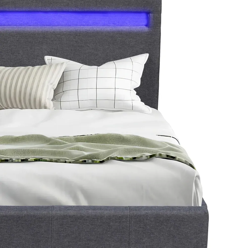 Small Double Ottoman Bed Frame with LED Storage - Dark Grey