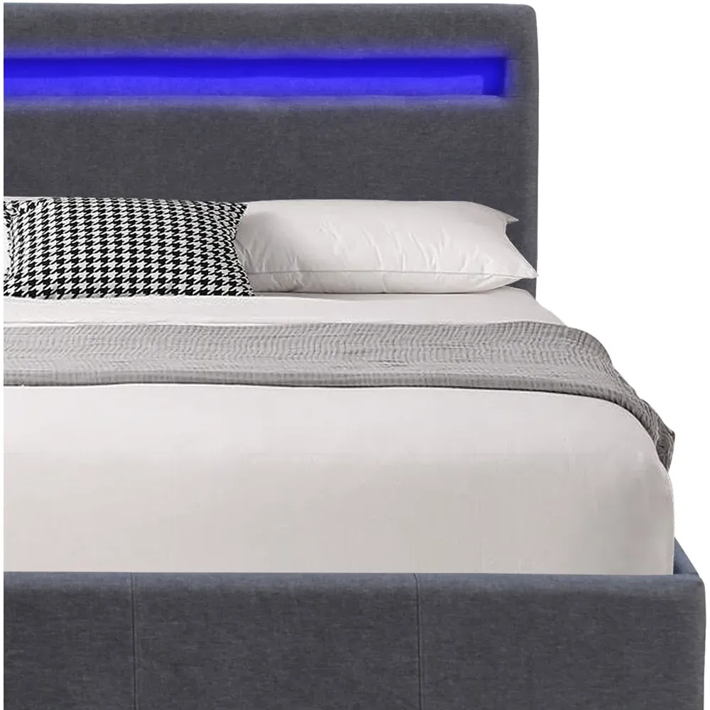 Small Double Ottoman Bed Frame with LED Storage - Grey