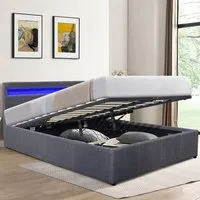Small Double Ottoman Bed Frame with LED Storage - Grey