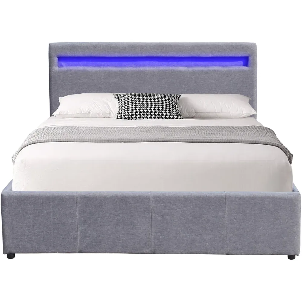 Small Double Ottoman Bed Frame with LED Storage - Grey