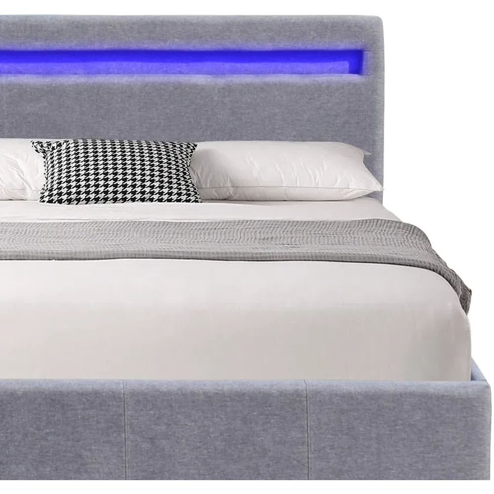 Small Double Ottoman Bed Frame with LED Storage - Grey