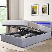 Small Double Ottoman Bed Frame with LED Storage - Grey