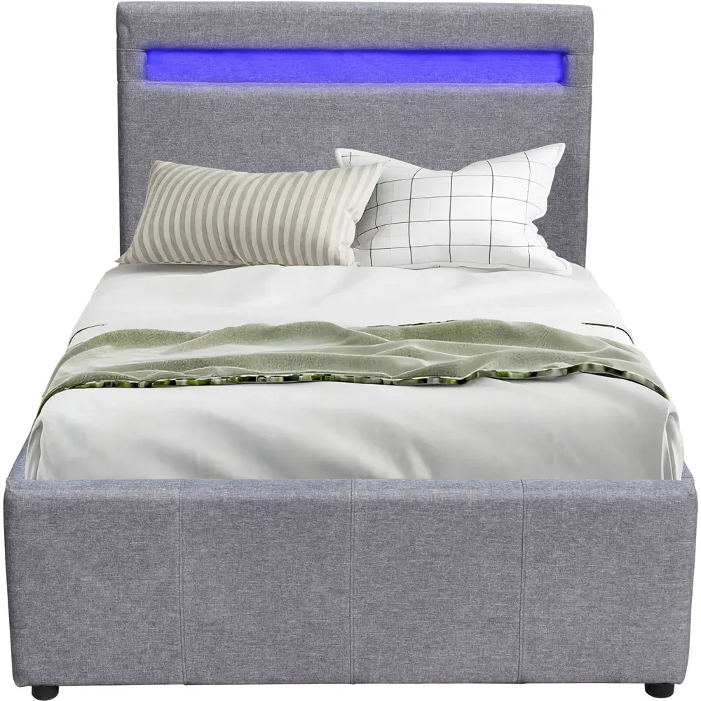 Small Double Ottoman Bed Frame with LED Storage - Light Grey