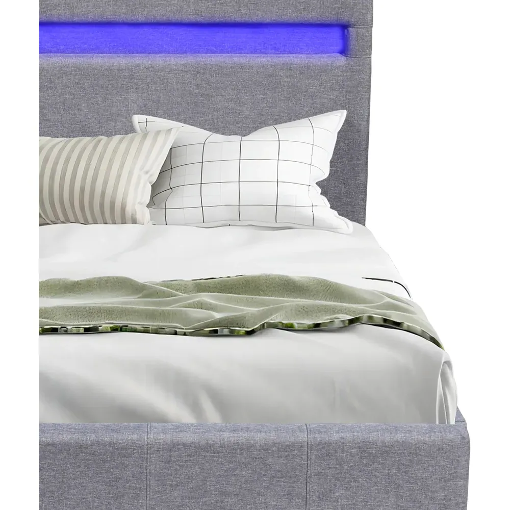 Small Double Ottoman Bed Frame with LED Storage - Light Grey