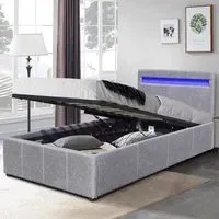 Small Double Ottoman Bed Frame with LED Storage - Light Grey