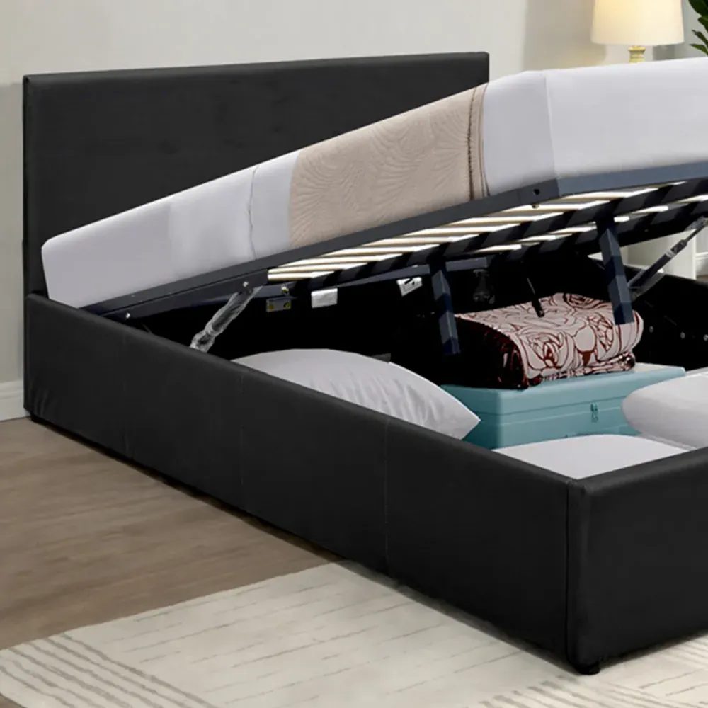 Small Double Ottoman Bed Frame with Storage - Black, Faux Leather
