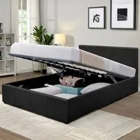 Small Double Ottoman Bed Frame with Storage - Black, Faux Leather