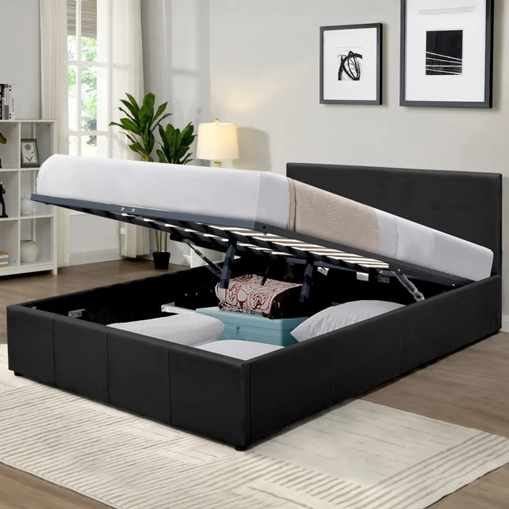 Small Double Ottoman Bed Frame with Storage - Black, Faux Leather image