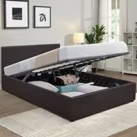 Small Double Ottoman Bed Frame with Storage - Brown, Faux Leather