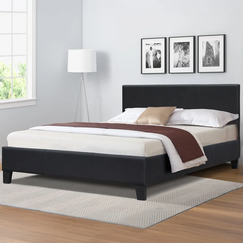 Small Double Sleigh Bed Frame with Padded Headboard - Black, Faux Leather image