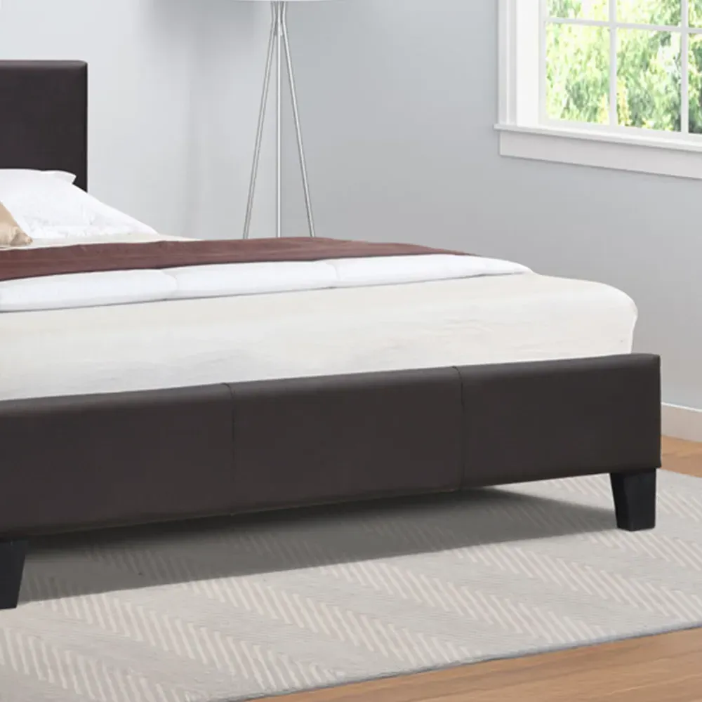 Small Double Sleigh Bed Frame with Padded Headboard - Brown, Faux Leather