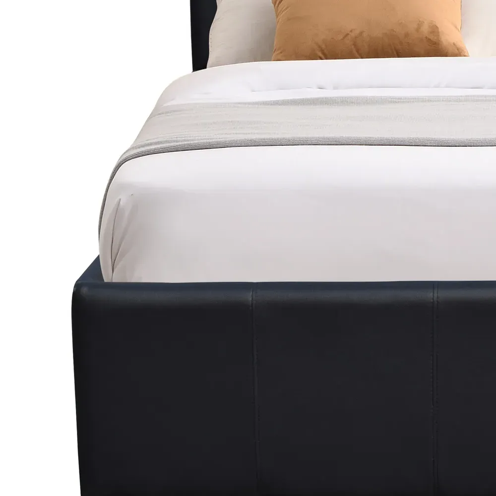 Small Ottoman Bed Frame with LED - Black, Faux Leather