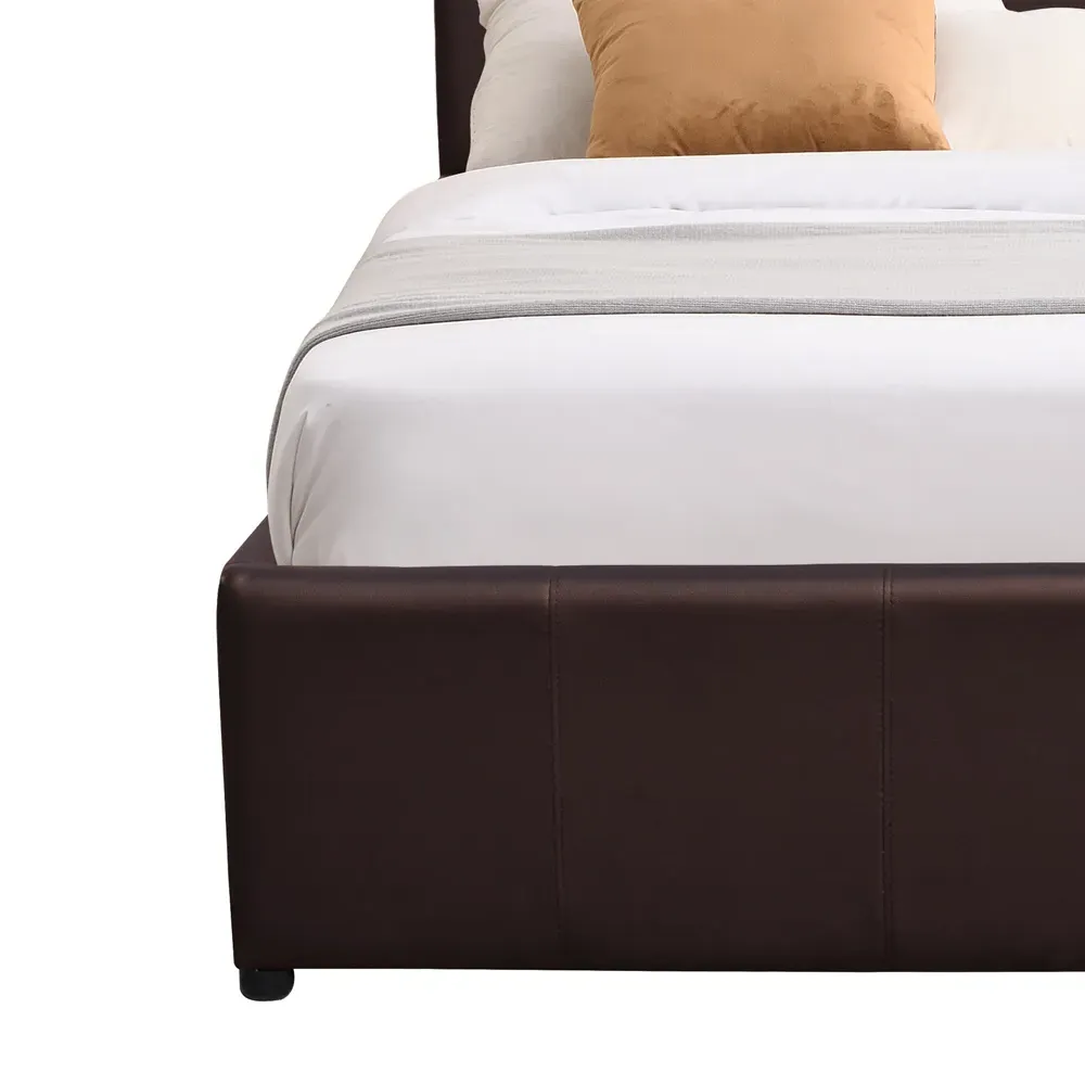 Small Ottoman Bed Frame with LED - Brown, Faux Leather